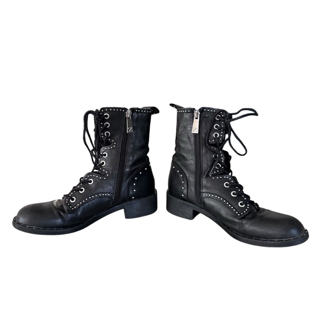 Zara Black Leather Lace Up Biker Chelsea Studded Punk Goth Ankle Boots Size 37 - Picture 10 of 15